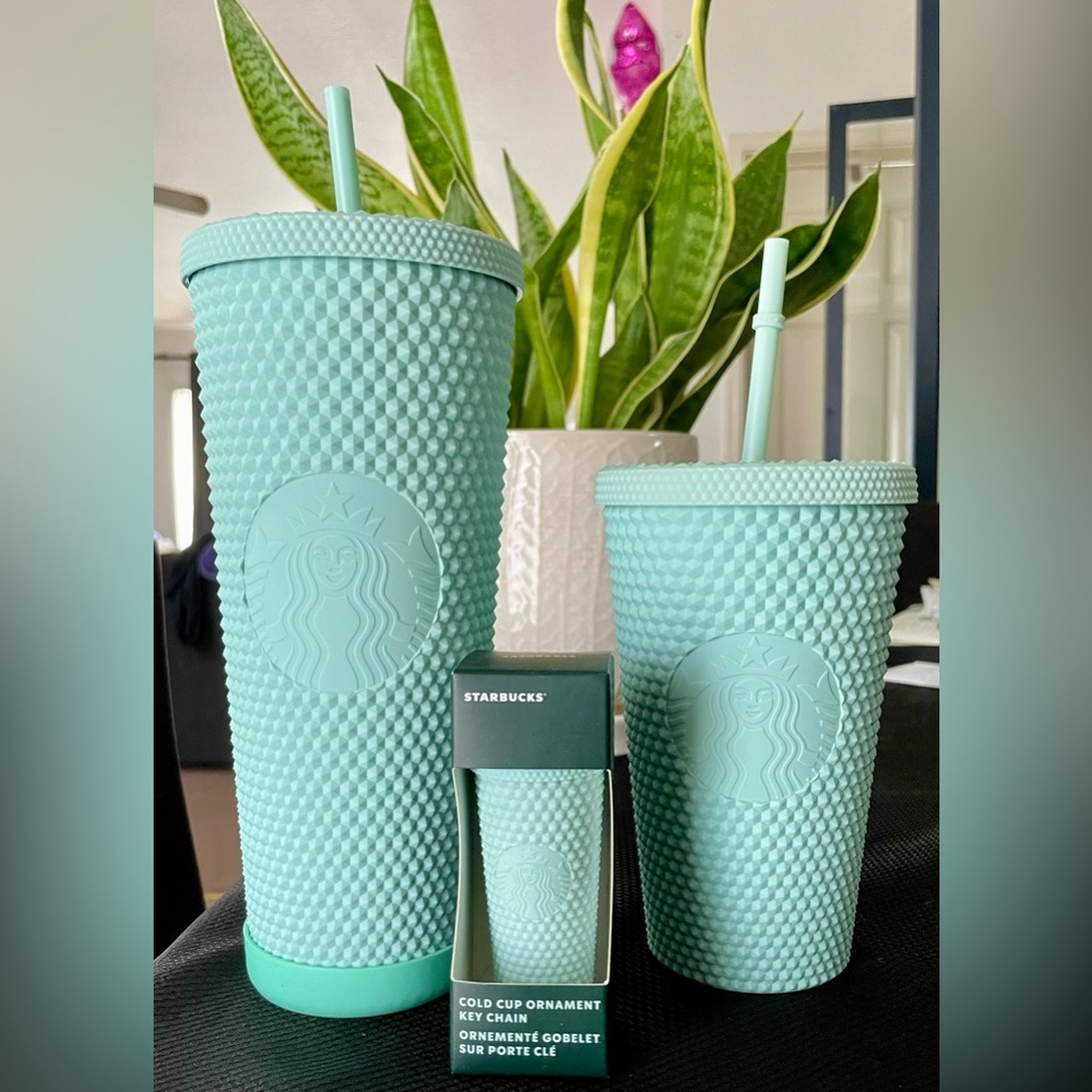 Starbucks Mint Green studded Tumbler’s and keychain